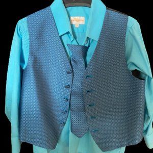 Boys Kids Energy Blue and Aqua Formal Vest, Tie and Shirt Set Holiday /Christmas